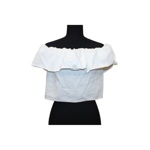 A New Day Linen Blend Off Shoulder Crop Top Large White Excellent Ruffle Smocked